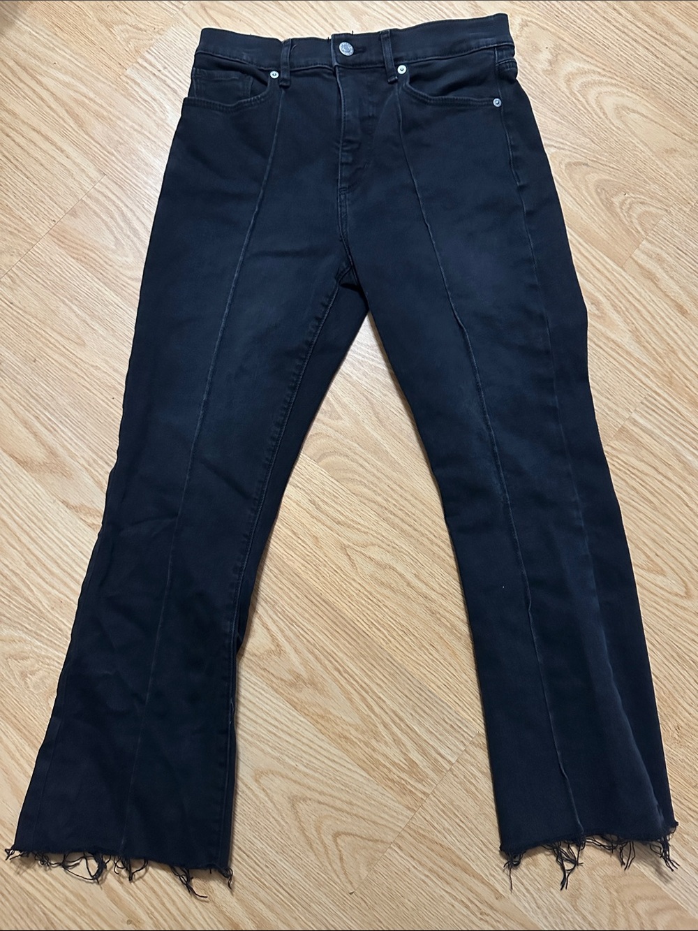 LOFT Black Seamed Cropped Flare Jeans with Frayed Hem